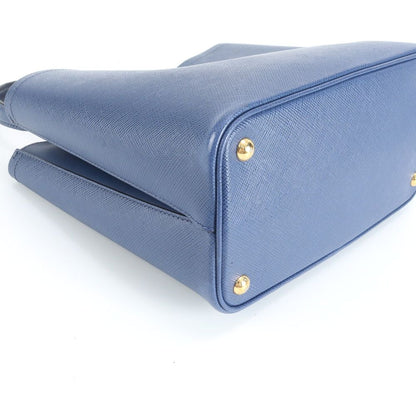 Prada Saffiano Leather Triangle Logo Blue Handbag Tote — view 4