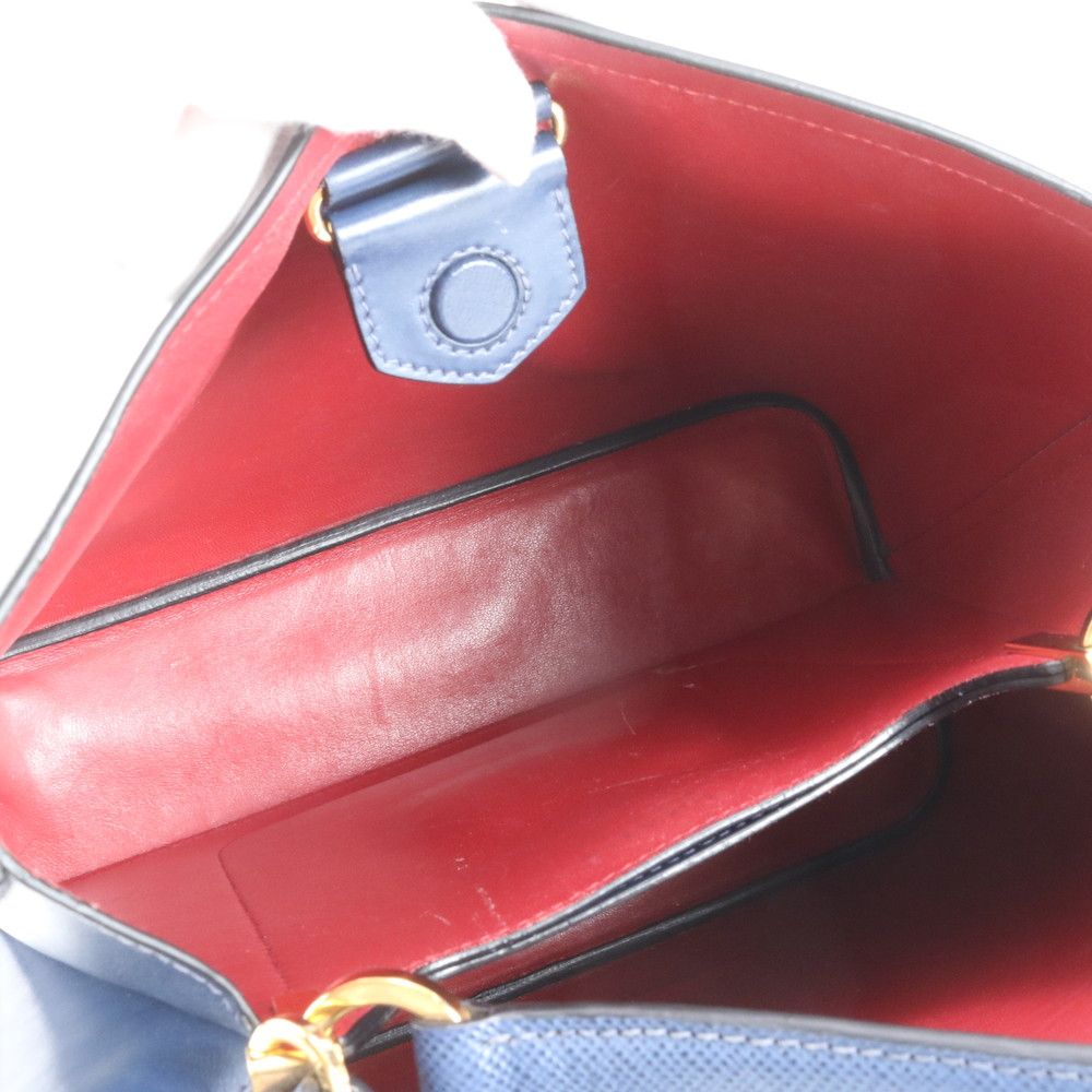 Prada Saffiano Leather Triangle Logo Blue Handbag Tote — view 8