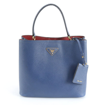 Prada Saffiano Leather Triangle Logo Blue Handbag Tote