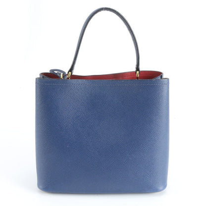 Prada Saffiano Leather Triangle Logo Blue Handbag Tote — view 3