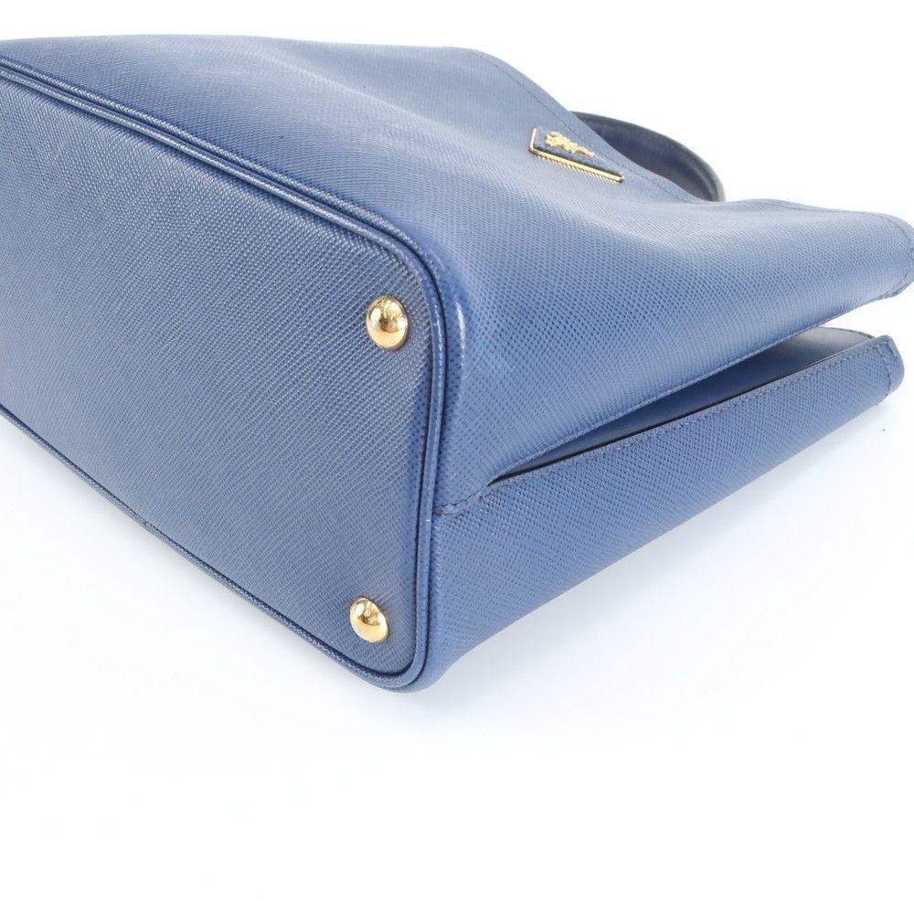 Prada Saffiano Leather Triangle Logo Blue Handbag Tote — view 5