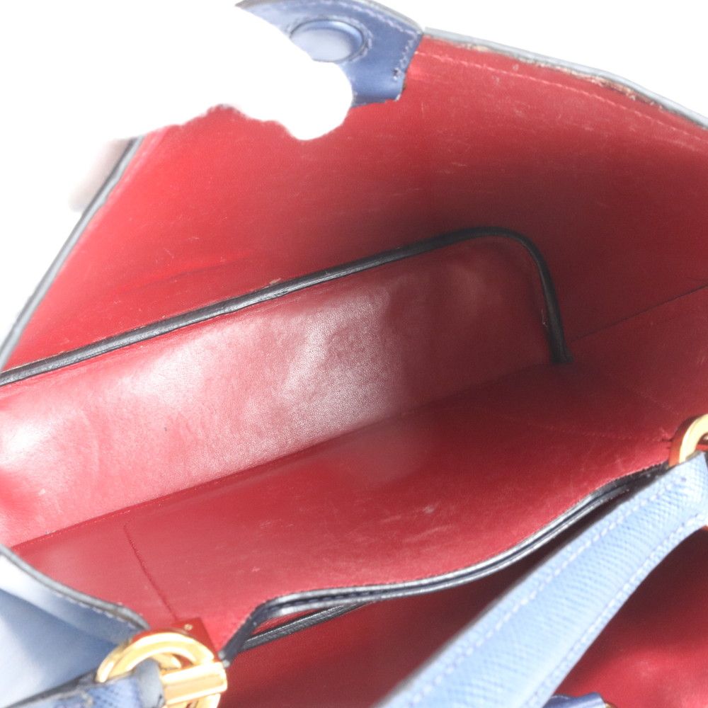 Prada Saffiano Leather Triangle Logo Blue Handbag Tote — view 7