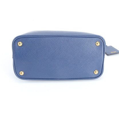 Prada Saffiano Leather Triangle Logo Blue Handbag Tote — view 6