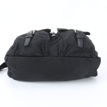 Prada Tessuto Nylon Triangle Logo Leather Backpack Black — view 5