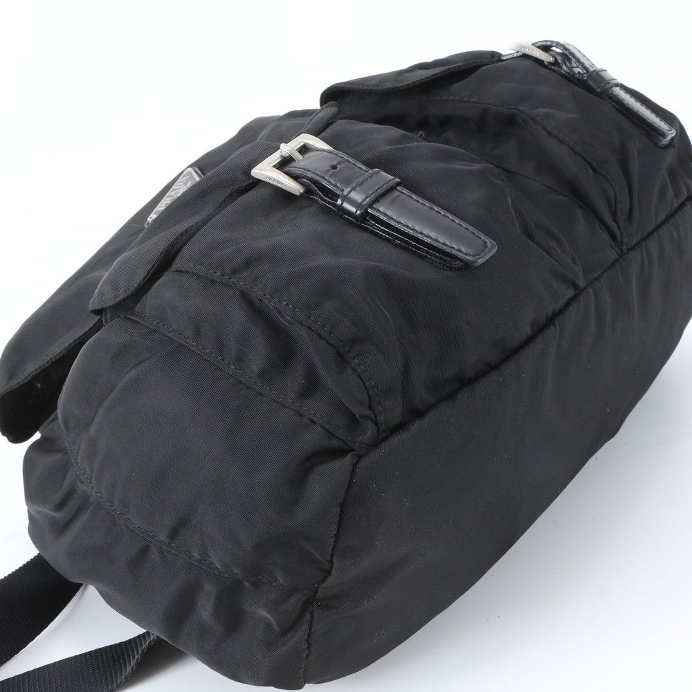 Prada Tessuto Nylon Triangle Logo Leather Backpack Black — view 4