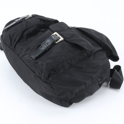 Prada Tessuto Nylon Triangle Logo Leather Backpack Black — view 6