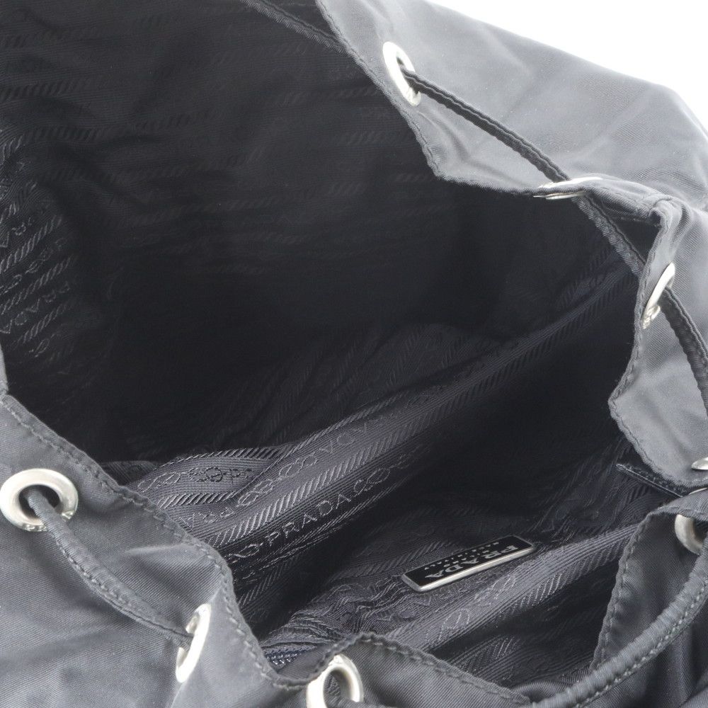 Prada Tessuto Nylon Triangle Logo Leather Backpack Black — view 7