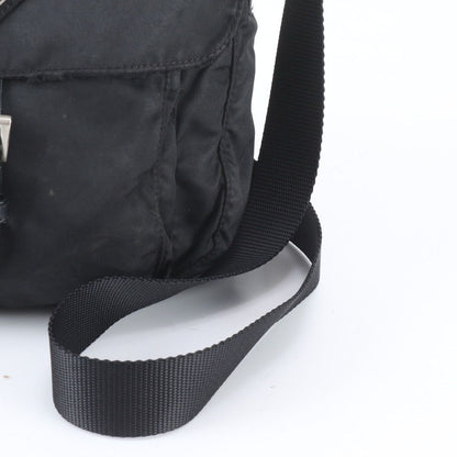 Prada Tessuto Nylon Triangle Logo Leather Shoulder Bag Crossbody Messenger Black — view 2