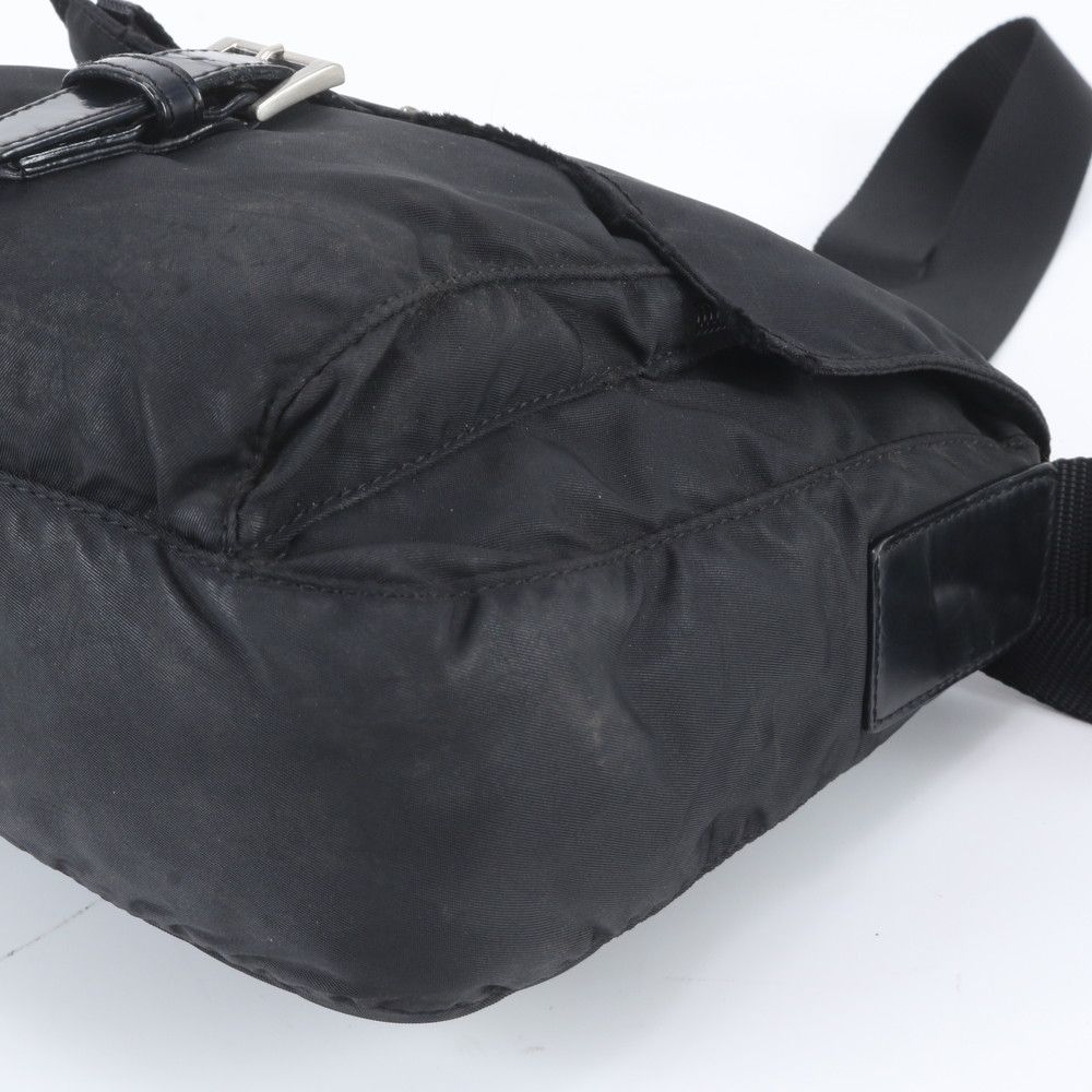 Prada Tessuto Nylon Triangle Logo Leather Shoulder Bag Crossbody Messenger Black — view 4