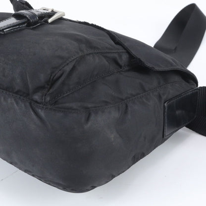 Prada Tessuto Nylon Triangle Logo Leather Shoulder Bag Crossbody Messenger Black — view 4