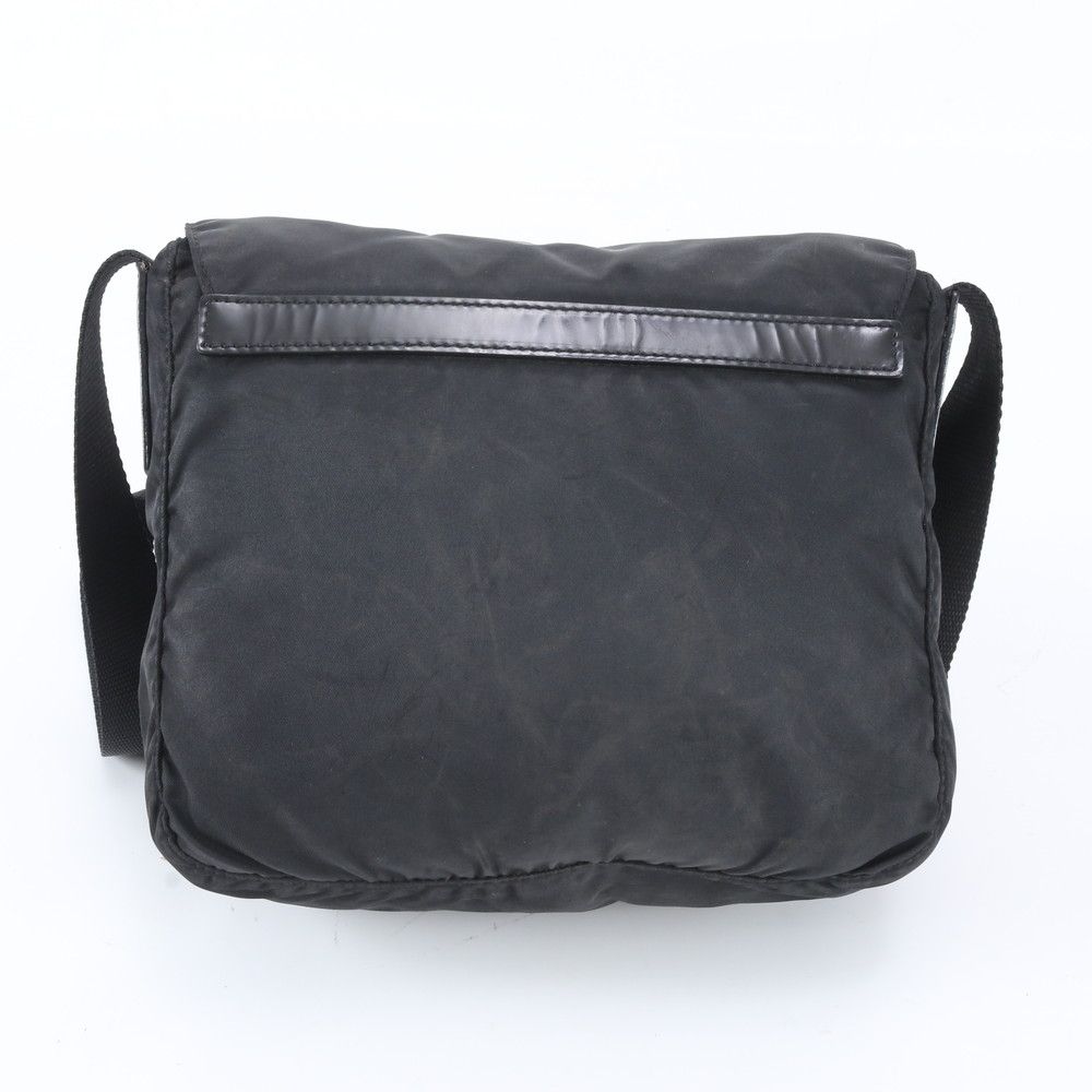 Prada Tessuto Nylon Triangle Logo Leather Shoulder Bag Crossbody Messenger Black — view 3