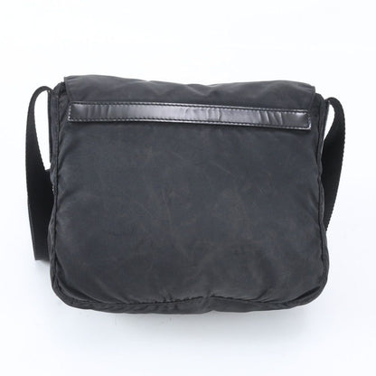 Prada Tessuto Nylon Triangle Logo Leather Shoulder Bag Crossbody Messenger Black — view 3
