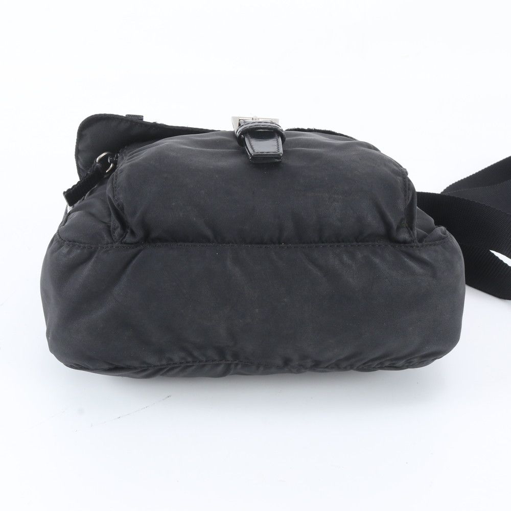 Prada Tessuto Nylon Triangle Logo Leather Shoulder Bag Crossbody Messenger Black — view 5