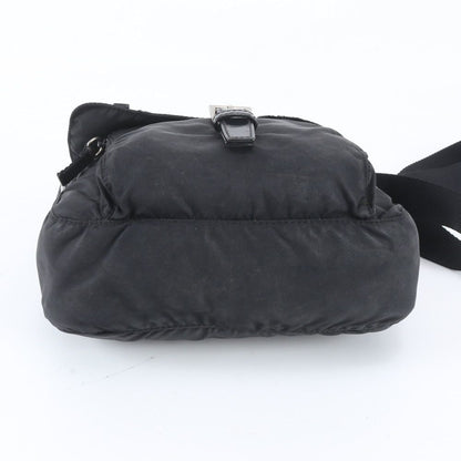 Prada Tessuto Nylon Triangle Logo Leather Shoulder Bag Crossbody Messenger Black — view 5