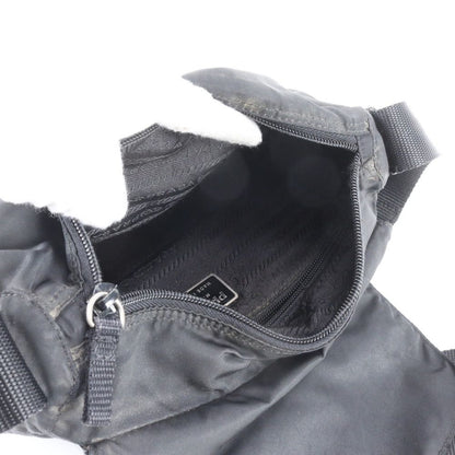 Prada Tessuto Nylon Triangle Logo Leather Shoulder Bag Crossbody Messenger Black — view 7