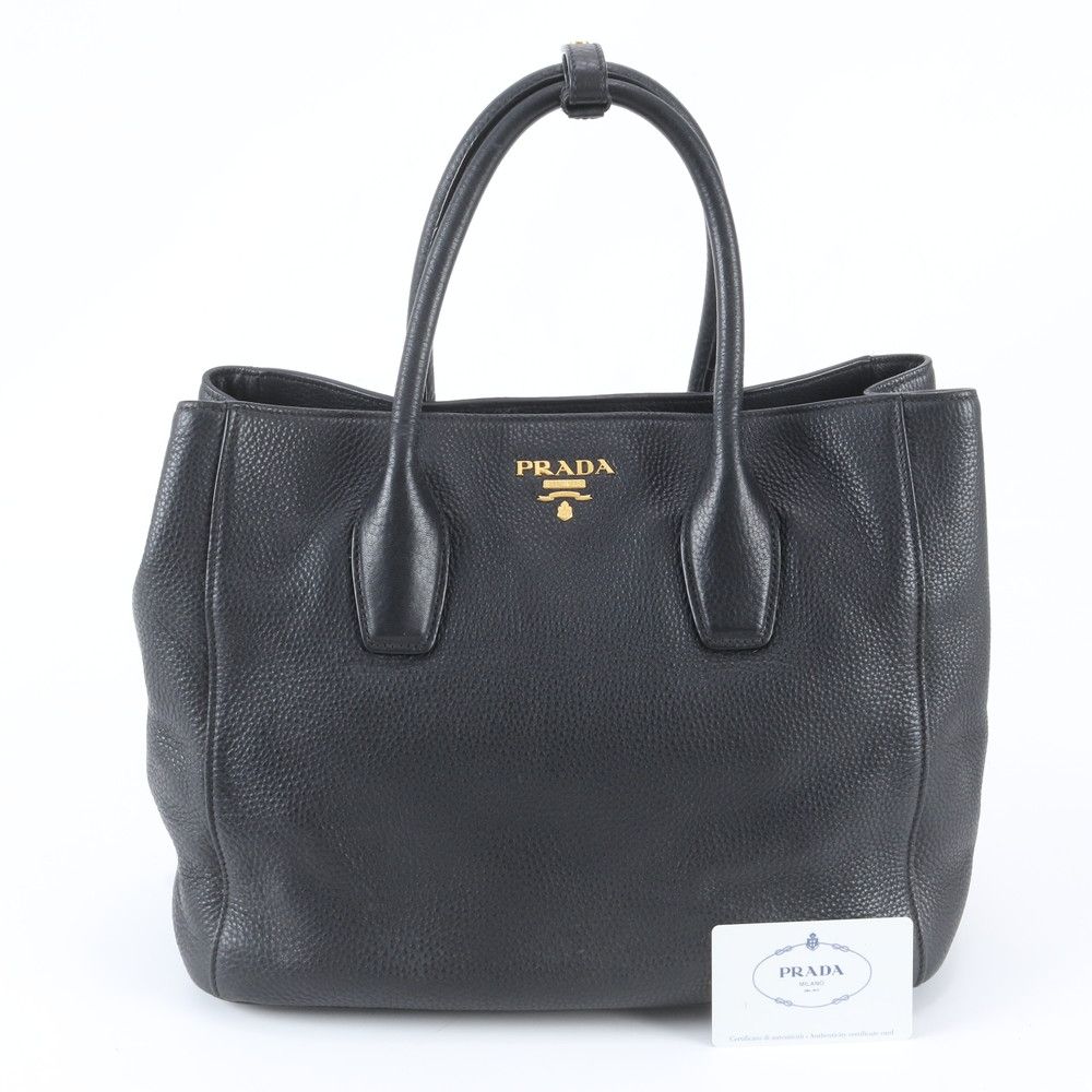 Prada Triangle Logo Leather Tote