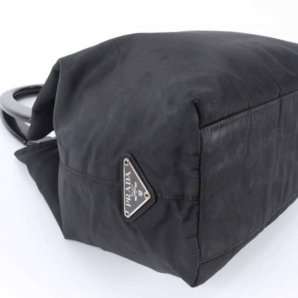 Prada Tessuto Nylon Plastic Handle Handbag Tote Black — view 6