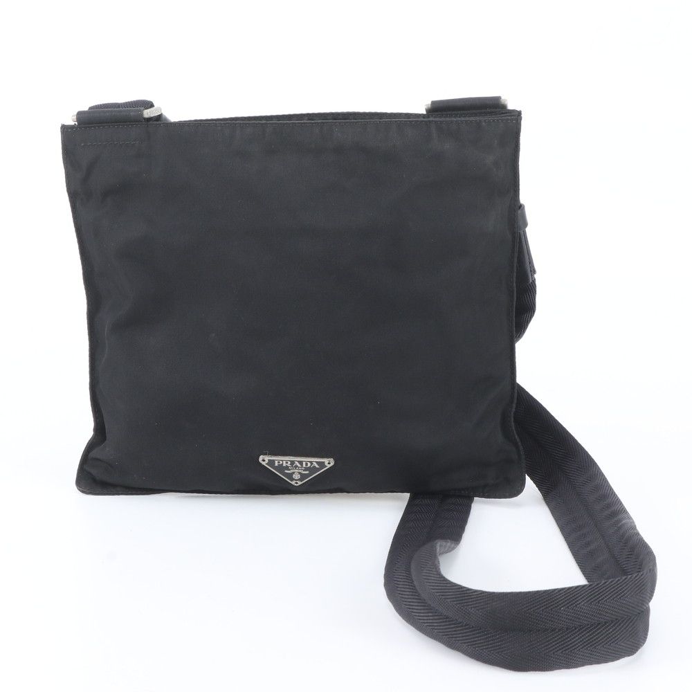 Prada Tessuto Nylon Triangle Logo Shoulder Bag Crossbody Messenger Black
