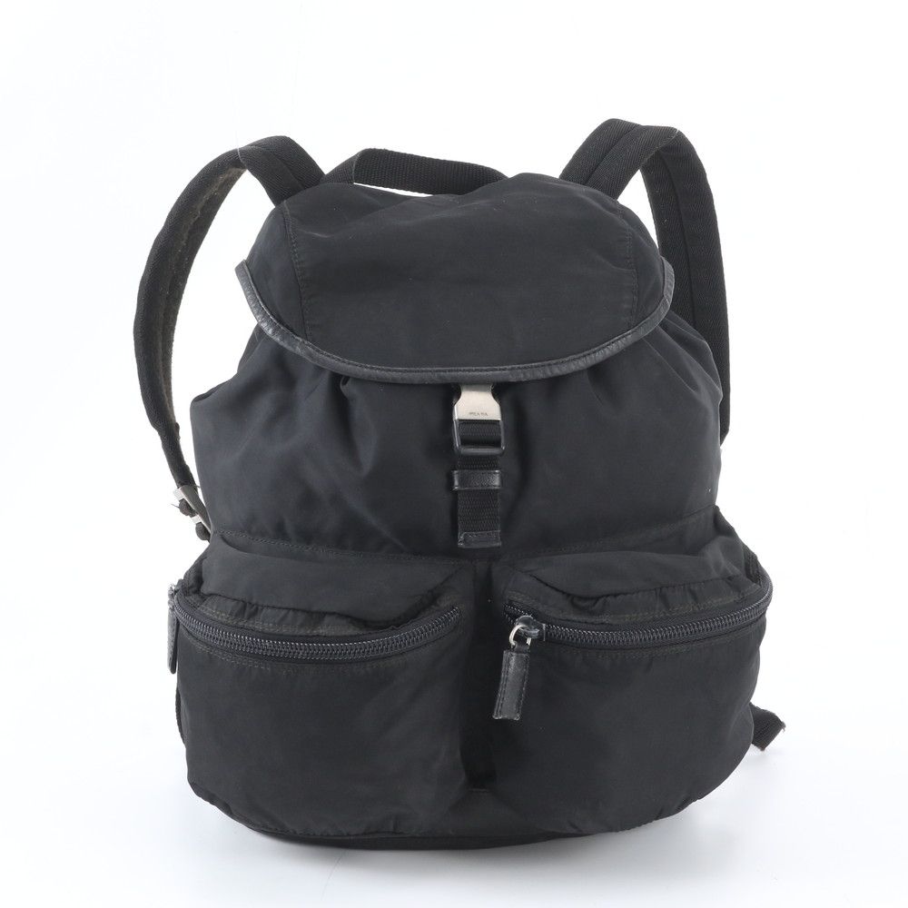 Prada Tessuto Nylon Triangle Logo Leather Backpack