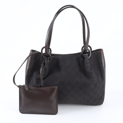 Gucci GG Canvas Leather Handbag with Tote Pouch Brown