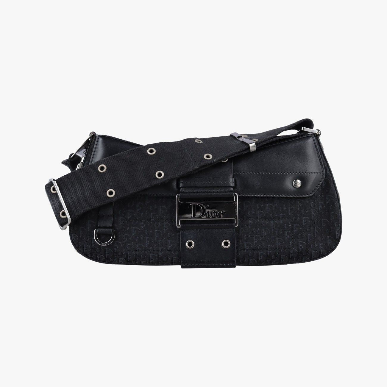 Dior Street Chic Columbus Black Canvas Leather Shoulder Bag