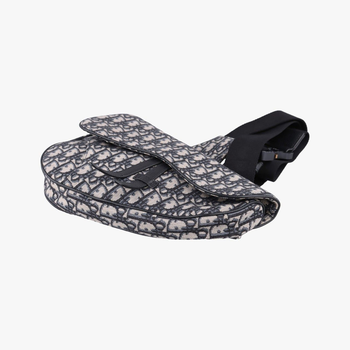 Dior Saddle Bag Gray Navy Jacquard Leather — view 4