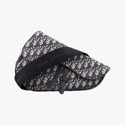 Dior Saddle Bag Gray Navy Jacquard Leather