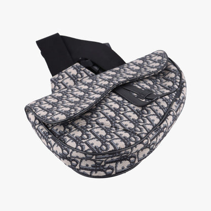 Dior Saddle Bag Gray Navy Jacquard Leather — view 5