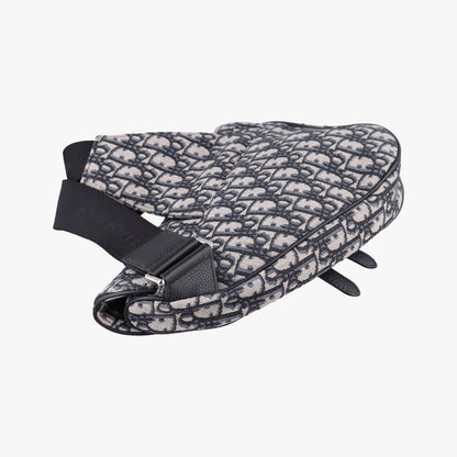 Dior Saddle Bag Gray Navy Jacquard Leather — view 7