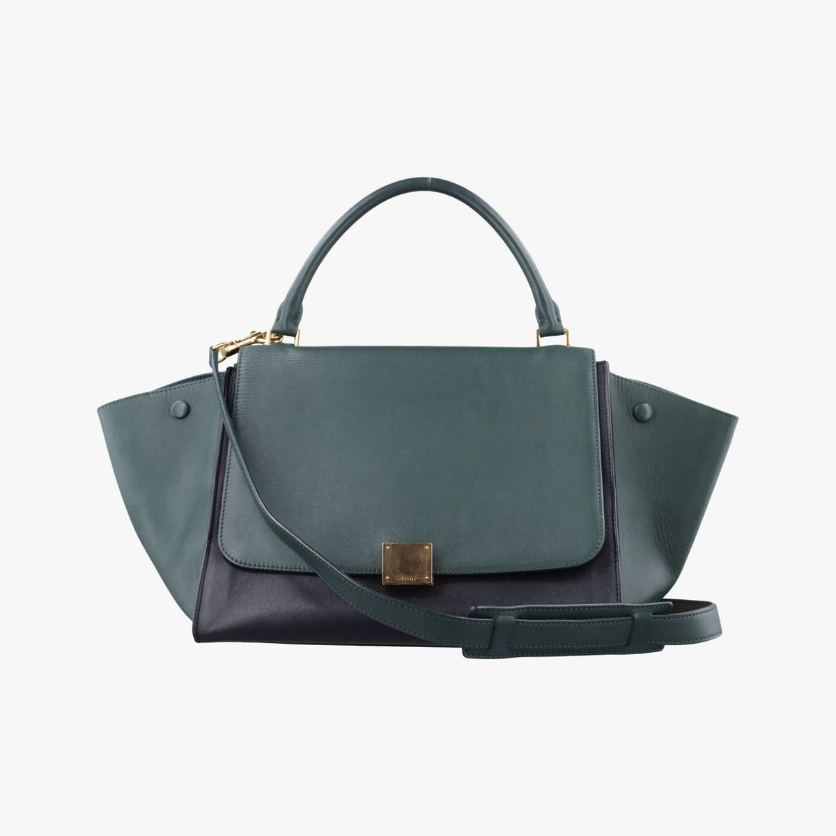 Celine Trapeze Medium Green Black Leather Handbag