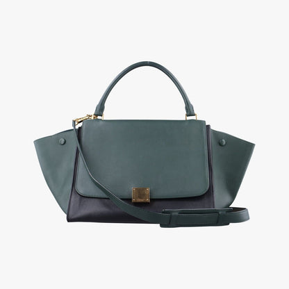 Celine Trapeze Medium Green Black Leather Handbag