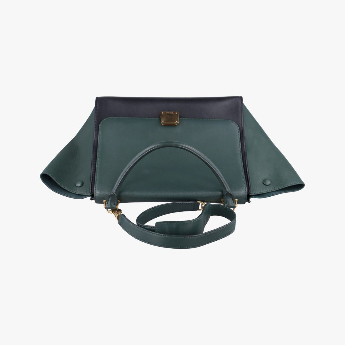 Celine Trapeze Medium Green Black Leather Handbag — view 8