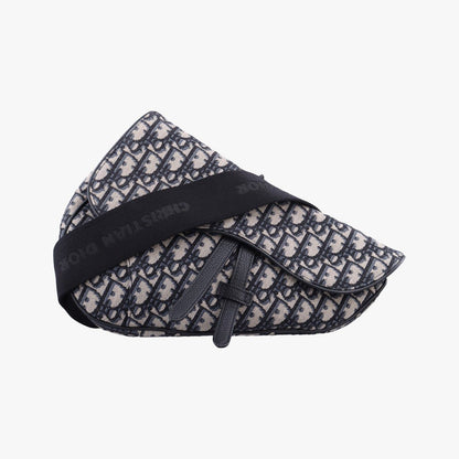 Dior Saddle Bag Gray Navy Black Jacquard Leather