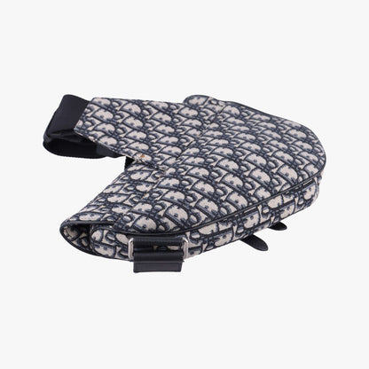 Dior Saddle Bag Gray Navy Black Jacquard Leather — view 7