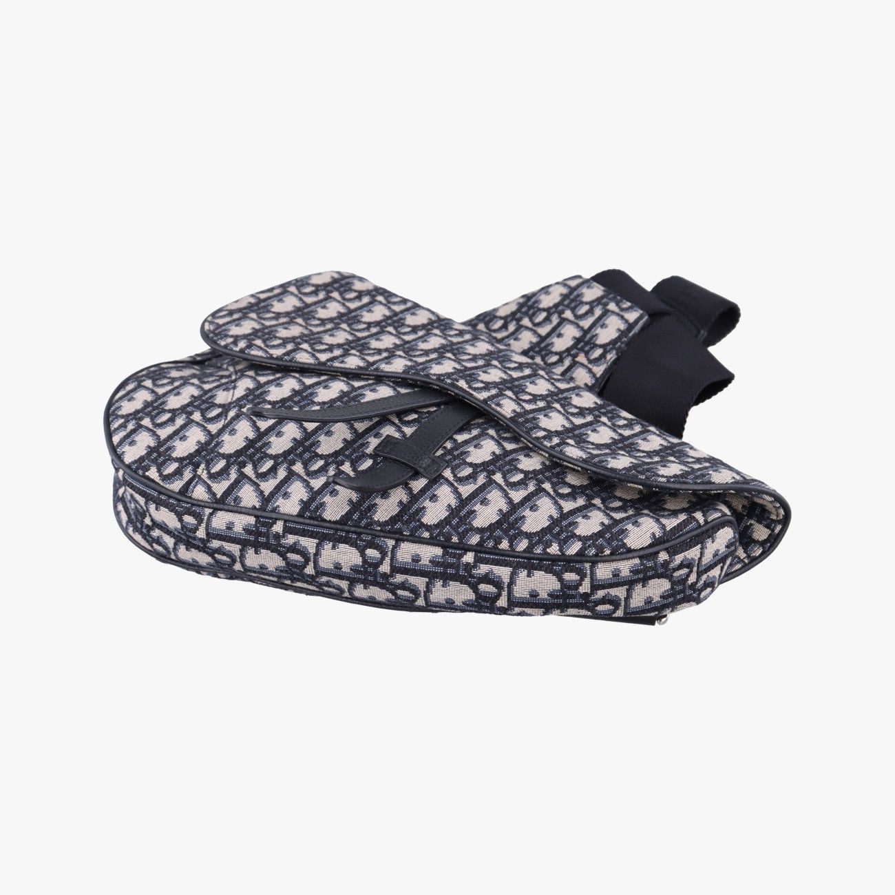 Dior Saddle Bag Gray Navy Black Jacquard Leather — view 4