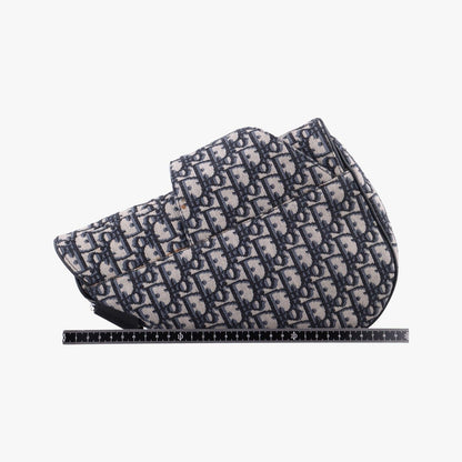 Dior Saddle Bag Gray Navy Black Jacquard Leather — view 2