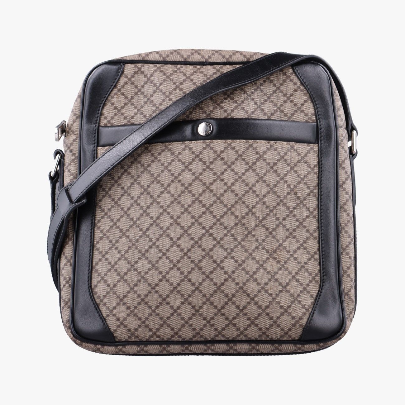 Gucci Diamante Brown Black Canvas Leather Shoulder Bag