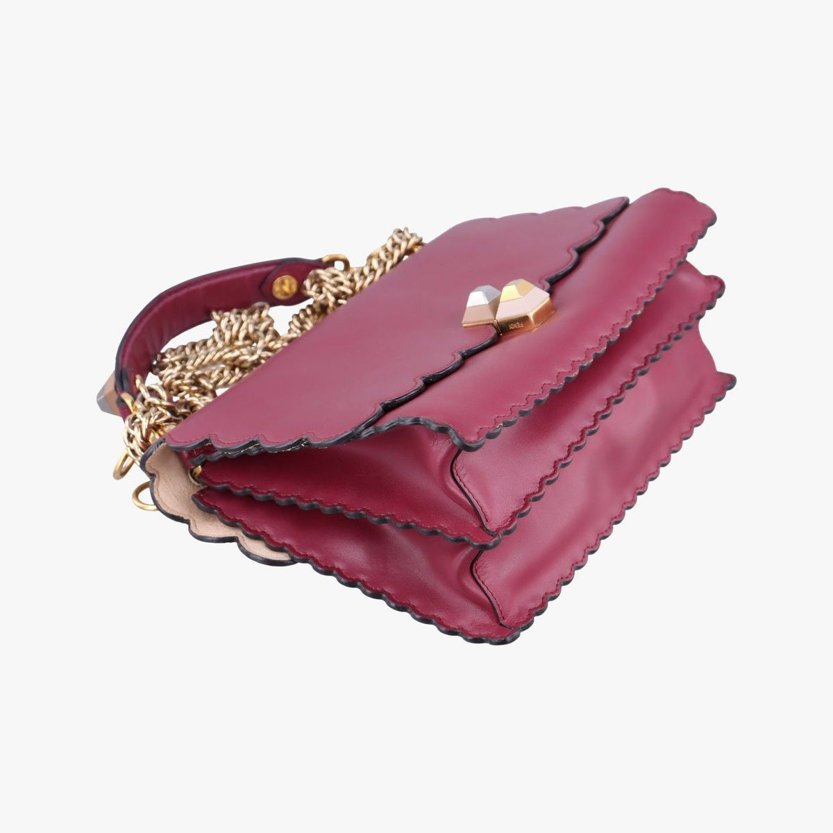 Fendi Canai Wine Red Leather Shoulder Bag — view 5