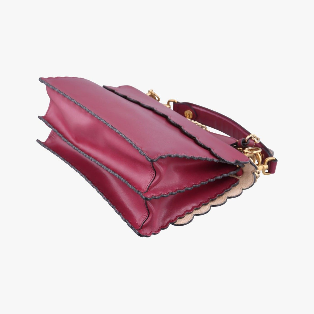 Fendi Canai Wine Red Leather Shoulder Bag — view 6