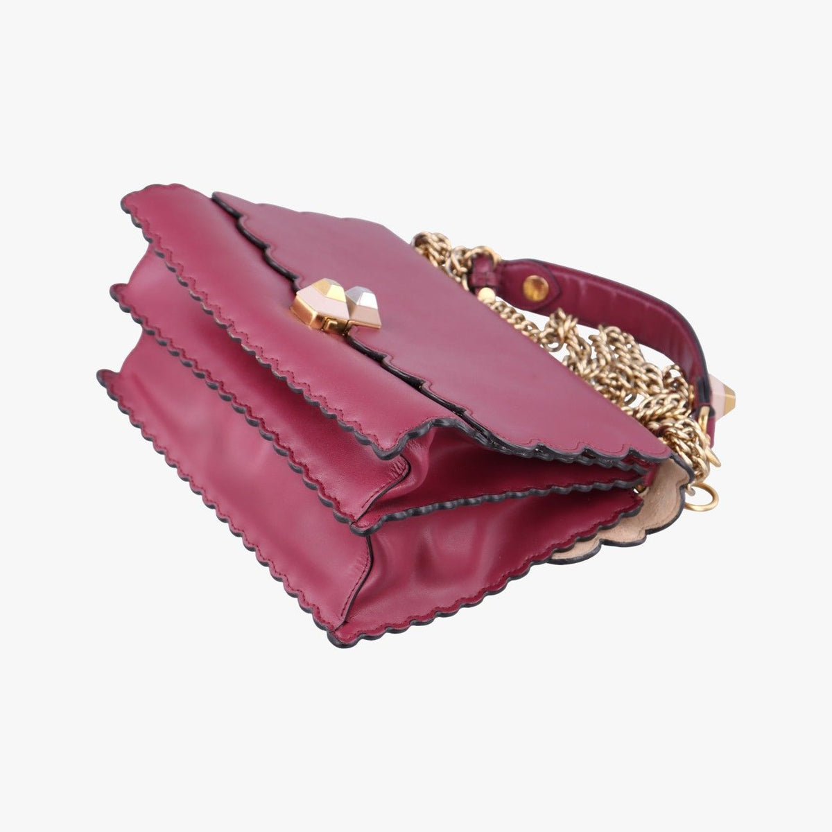 Fendi Canai Wine Red Leather Shoulder Bag — view 4