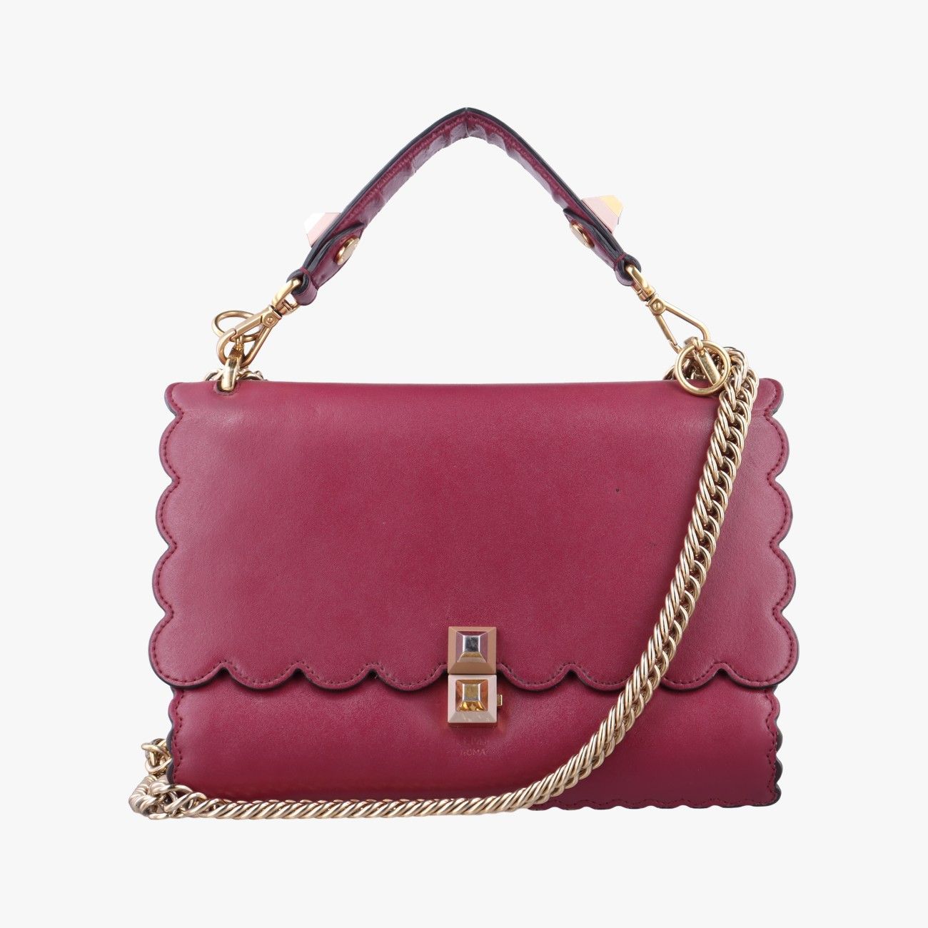 Fendi Canai Wine Red Leather Shoulder Bag