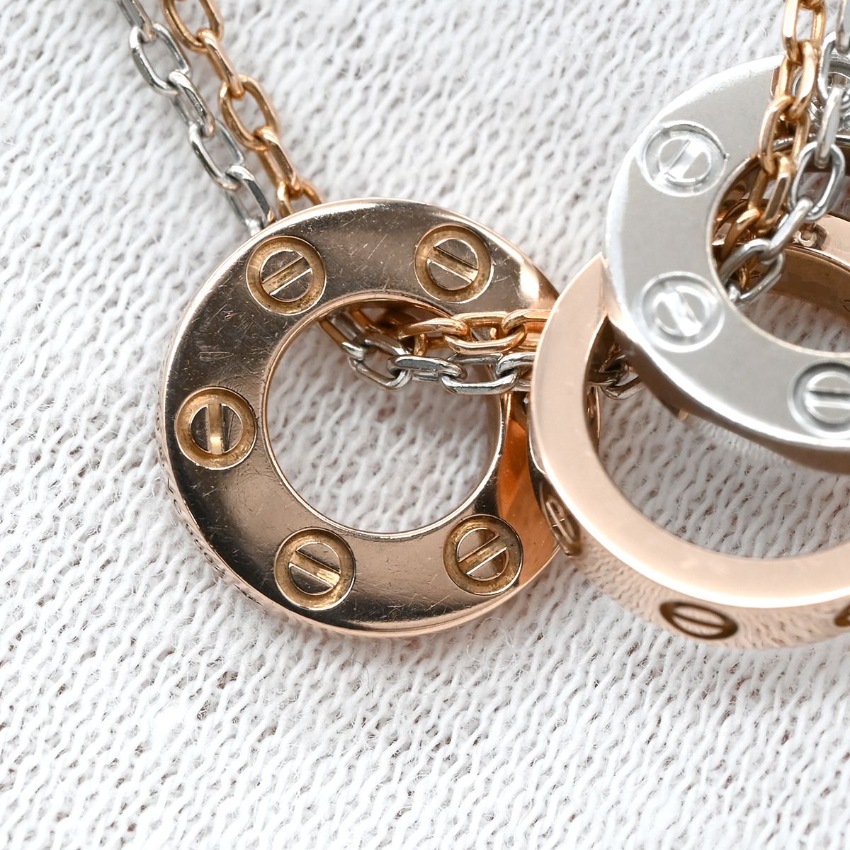 Cartier Necklace Love Three Hoop Pink Gold White PG WG Diamond Double Chain — view 4