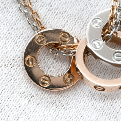Cartier Necklace Love Three Hoop Pink Gold White PG WG Diamond Double Chain — view 4