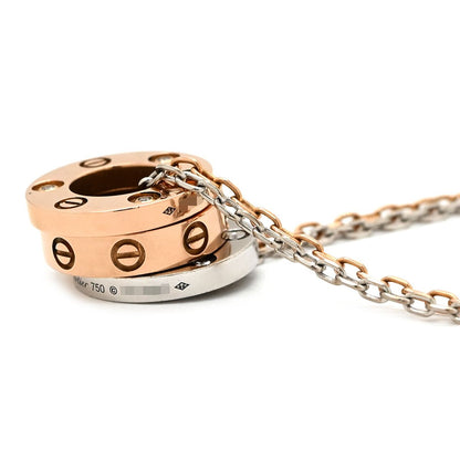 Cartier Necklace Love Three Hoop Pink Gold White PG WG Diamond Double Chain — view 3