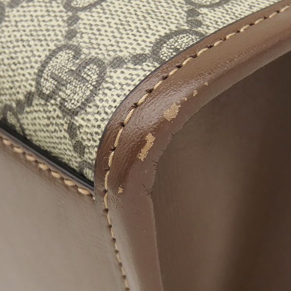 Gucci 2-Way GG Small Tote Supreme Canvas Leather Beige Ebony Gold Handbag — view 4