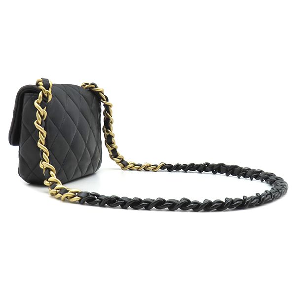 Chanel Shoulder Bag Mini Flap Lambskin Black Gold CC Logo — view 2