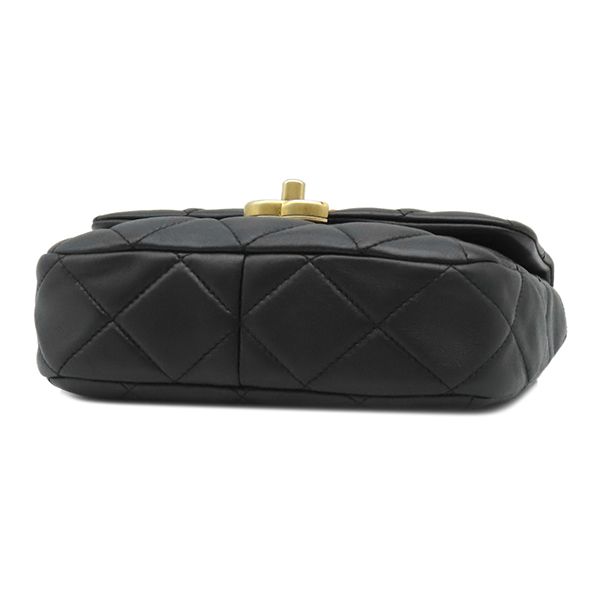Chanel Shoulder Bag Mini Flap Lambskin Black Gold CC Logo — view 3