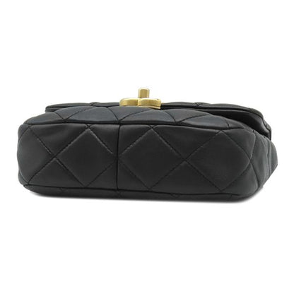 Chanel Shoulder Bag Mini Flap Lambskin Black Gold CC Logo — view 3
