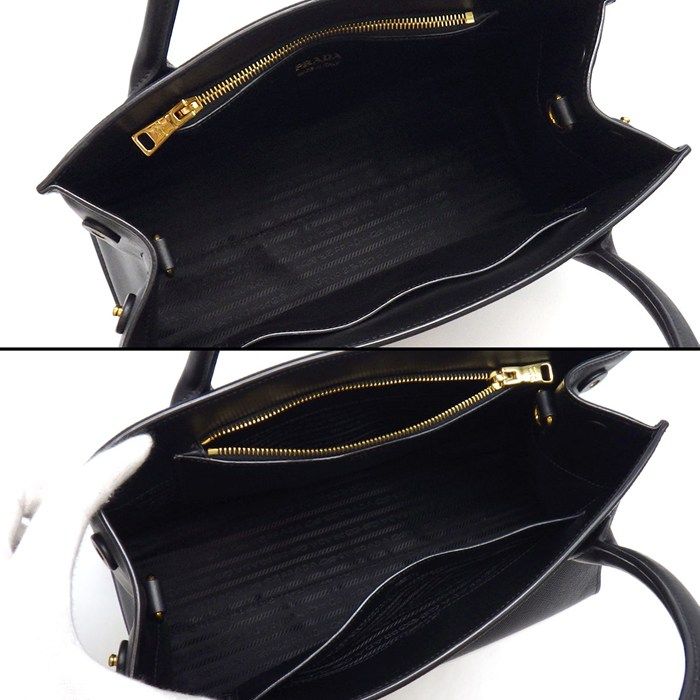 Prada Handbag Monochrome Medium Black Saffiano Cuirno Leather Gold — view 5