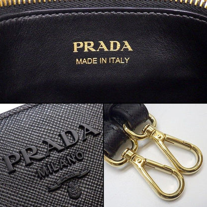 Prada Handbag Monochrome Medium Black Saffiano Cuirno Leather Gold — view 7
